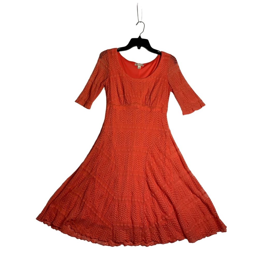 DB Dress Red Lace Knit Mid Sleeve Womens Size 4